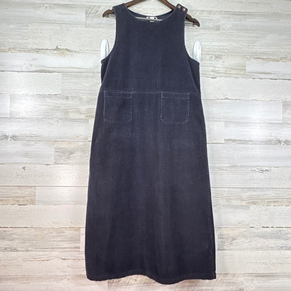 Talbots Navy Blue Corduroy Jumper Dress Womens 8 Sleeveless Midi Patch Pockets